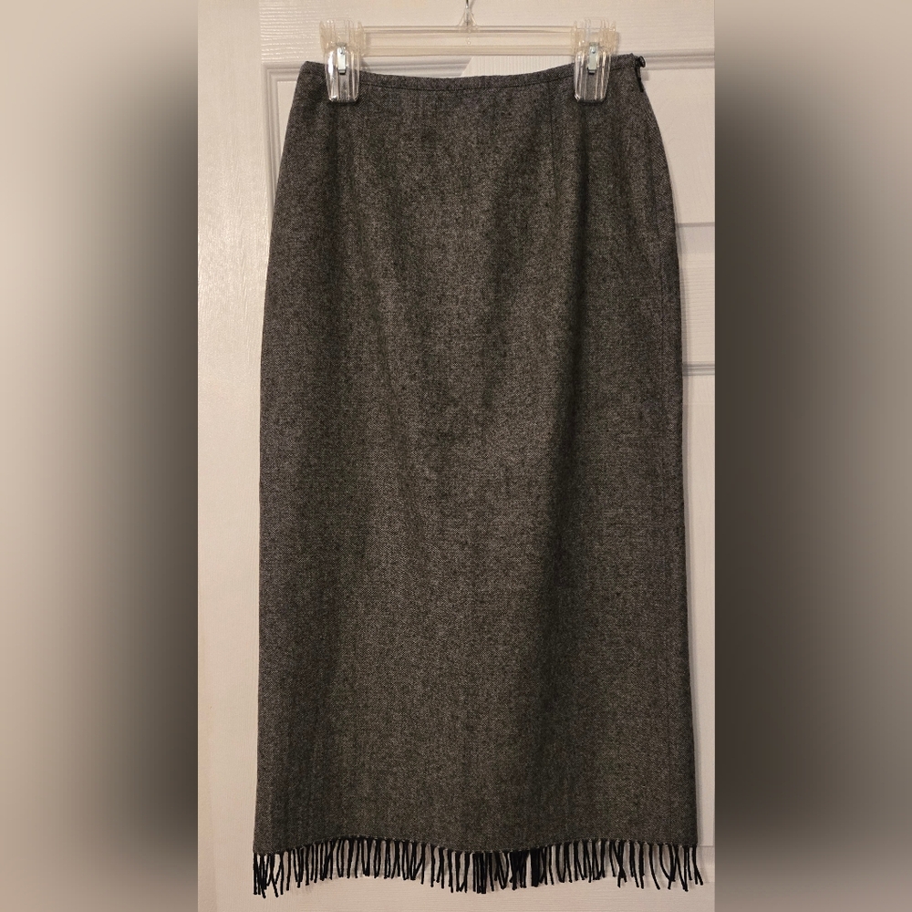 Isabella Bird Anthropologie Lined Wool Blend Long Skirt With Fringe 10 Petite